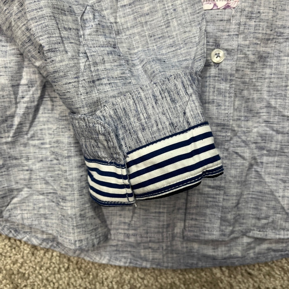 Denim & Flower Button Down Shirt Mens Large Blue Heathered Melange Flip Cuff NEW - Picture 5 of 12